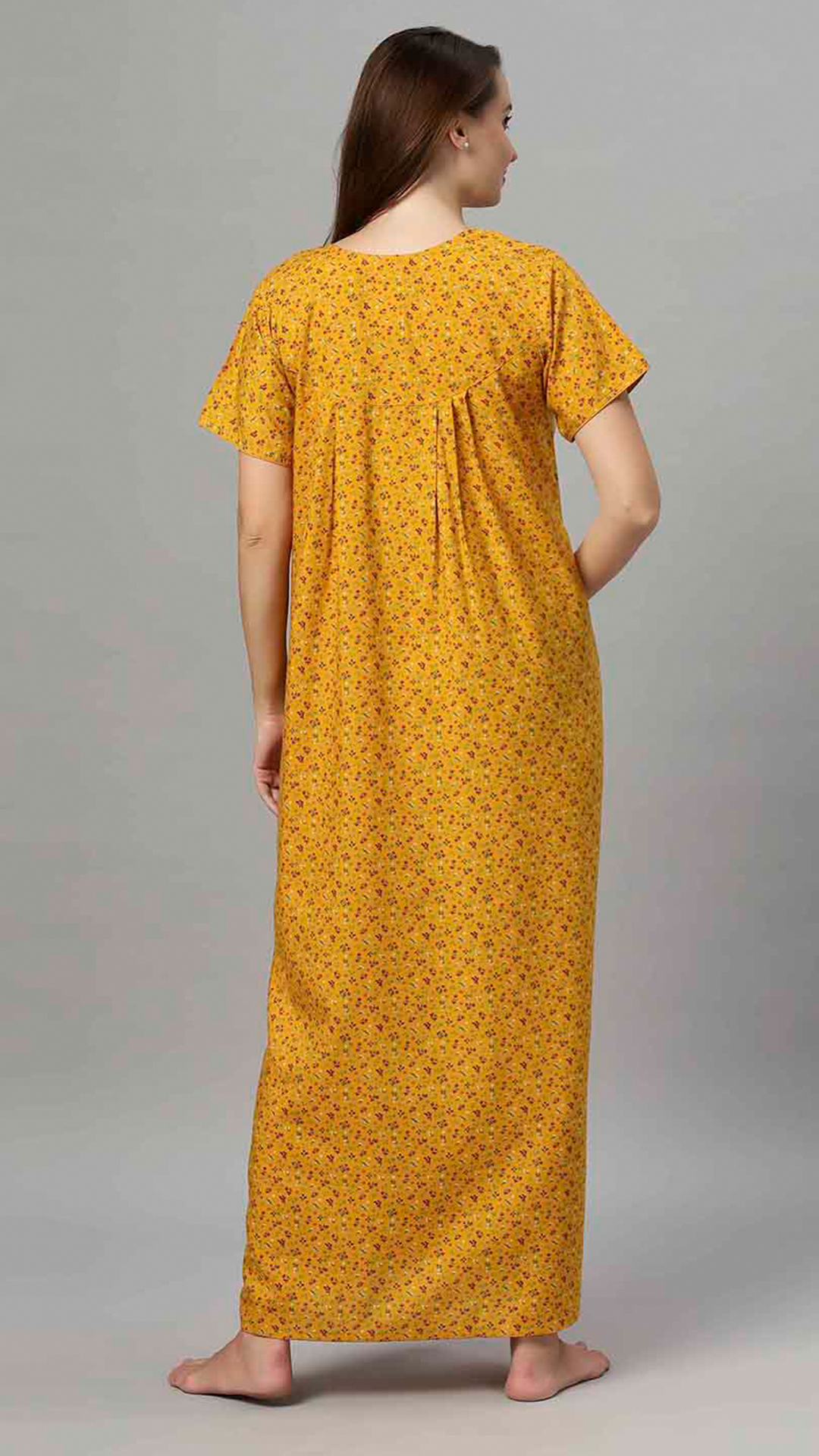 Sukanya Women's Floral Print Lounge Wear Gown - Poly Cotton, Regular Fit, Ideal For Women's, Lounge Wear, Flower Print, Half Sleeves, Round Neck, Blue, Red & Yellow