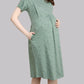 Sukanya Women's Cotton  Calf Length Maternity Nighty / Green Printed Half Sleeves Round Neck