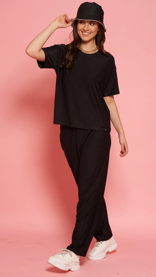 Lunica Women's Printed Sinker Nightsuit Set , Regular Fit Loungewear , Ideal for Women , Lounge Wear Nightdress Pyjama Set Sleepwear , Black Printed Half Sleeves Round Neck
