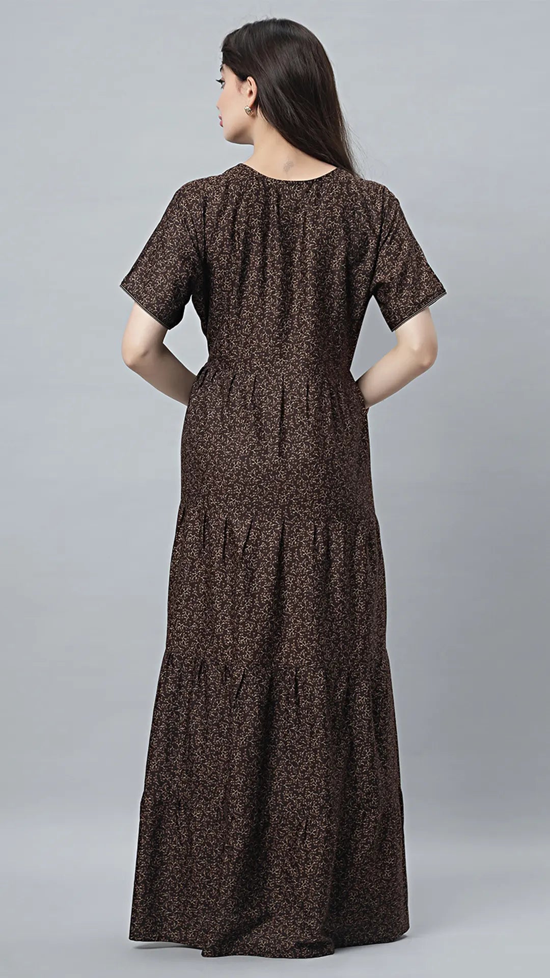 Sukanya Comfortable Women's Full Length Cotton Blend Half Sleeves Nighty, Blue, coffee & Wine, Soft and Elegant Print Sleepwear