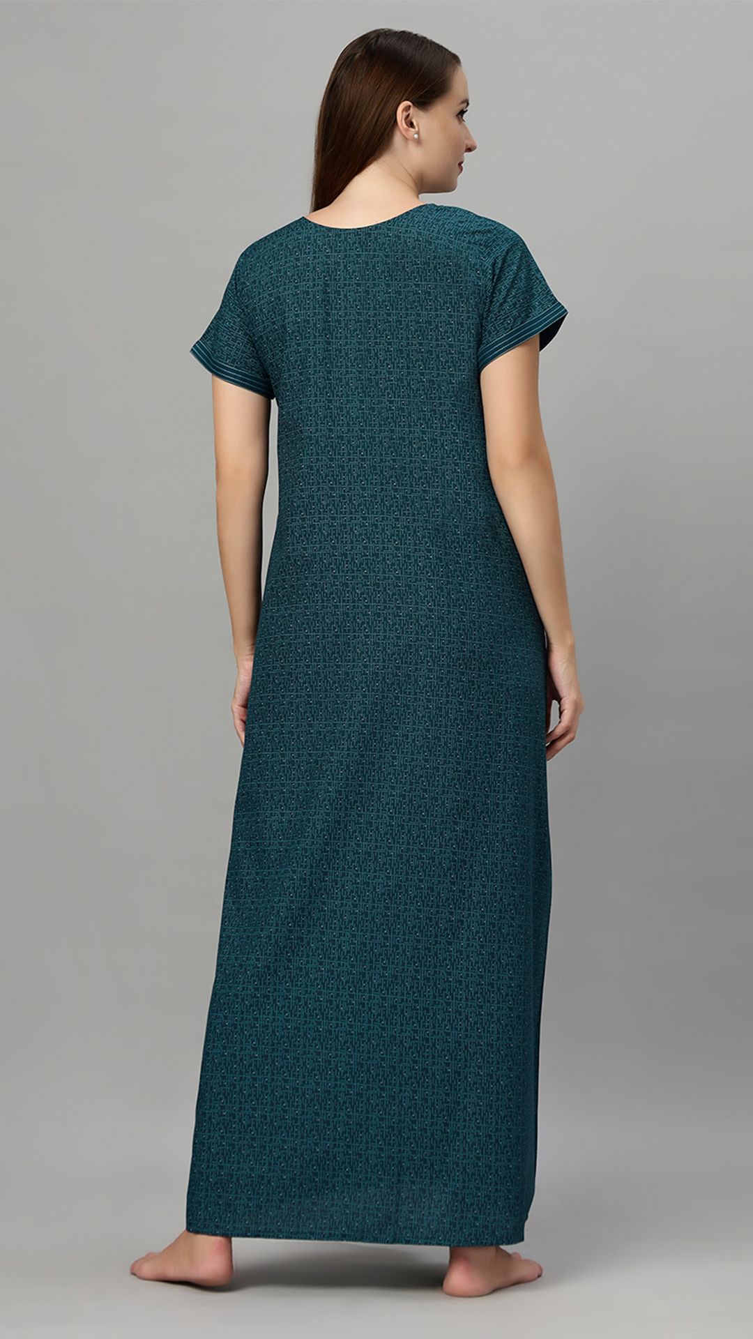 Sukanya Women's Printed Gowns - Poly Cotton, Regular Fit, Lounge Wear, Sukanya Women's Printed Gowns - Poly Cotton, Regular Fit, Lounge Wear, Half Sleeves, V Neck, Green, Blue & MaroonSleeves, V Neck