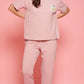 Lunica Women's Printed Sinker Nightsuit Set , Regular Fit Loungewear , Ideal for Women , Lounge Wear Nightdress Pyjama Set Sleepwear , Pink Printed Half Sleeves Round Neck