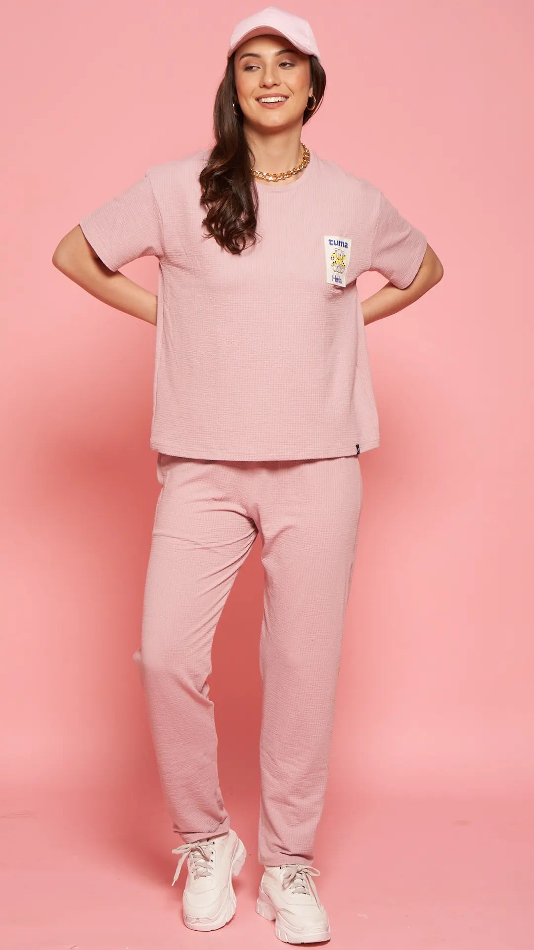Lunica Women's Printed Sinker Nightsuit Set , Regular Fit Loungewear , Ideal for Women , Lounge Wear Nightdress Pyjama Set Sleepwear , Pink Printed Half Sleeves Round Neck