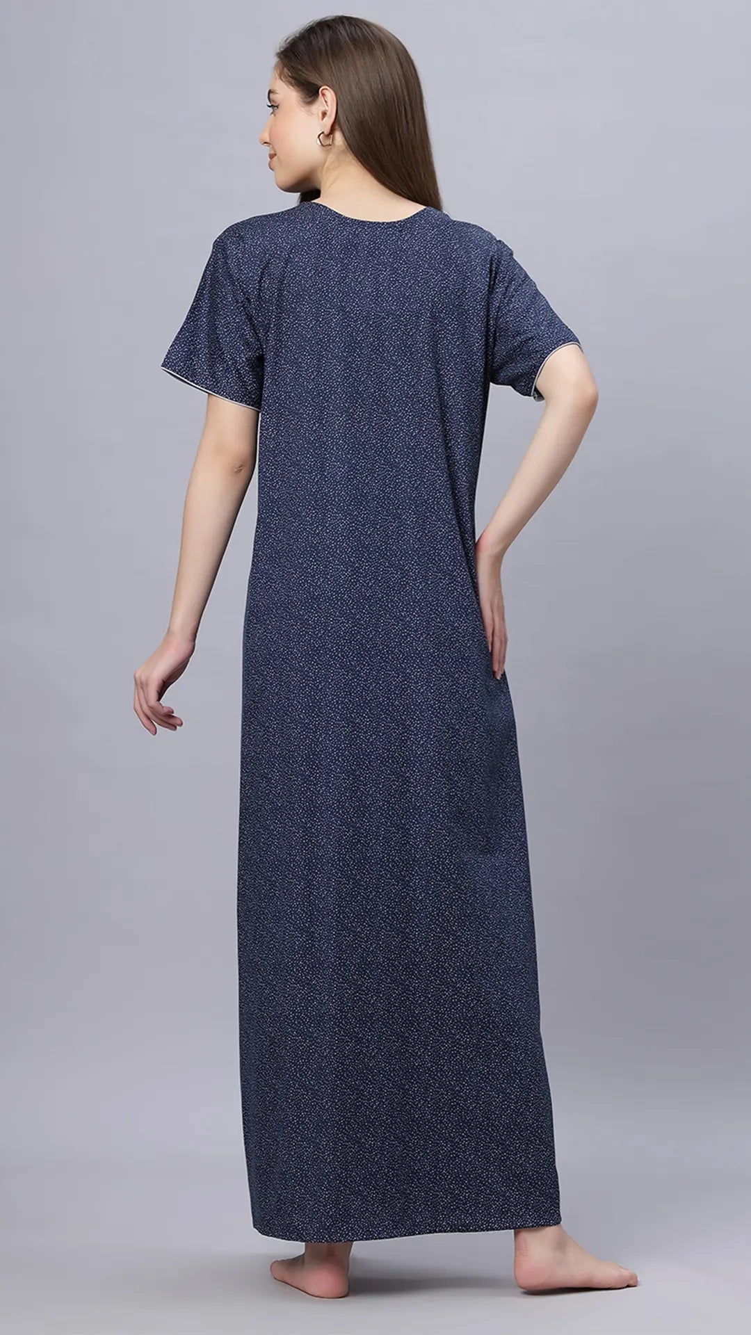 Sukanya Comfortable Women's Full Length Cotton Blend Half Sleeves Nighty, Black, Blue & Maroon, Soft and Elegant Print Sleepwear