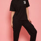 Lunica Women's Printed Sinker Nightsuit Set , Regular Fit Loungewear , Ideal for Women , Lounge Wear Nightdress Pyjama Set Sleepwear , Black Printed Half Sleeves Round Neck