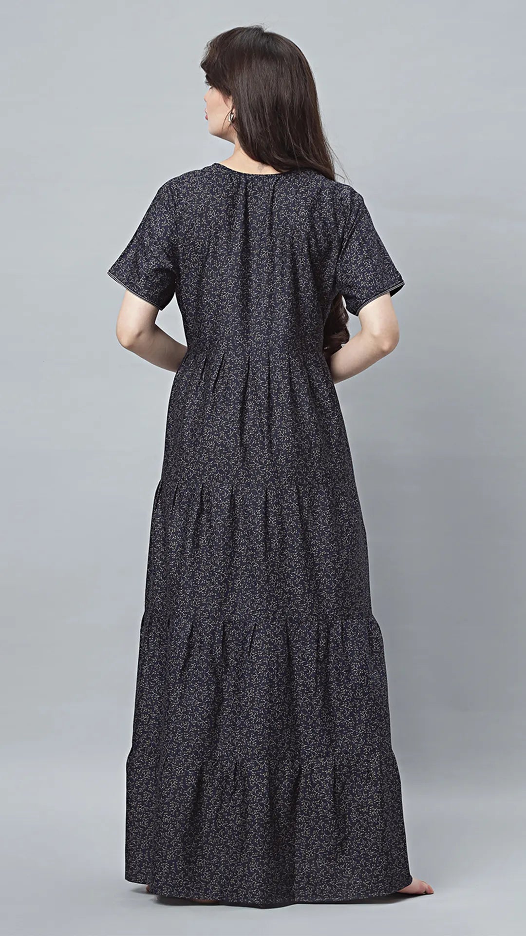 Sukanya Comfortable Women's Full Length Cotton Blend Half Sleeves Nighty, Blue, coffee & Wine, Soft and Elegant Print Sleepwear