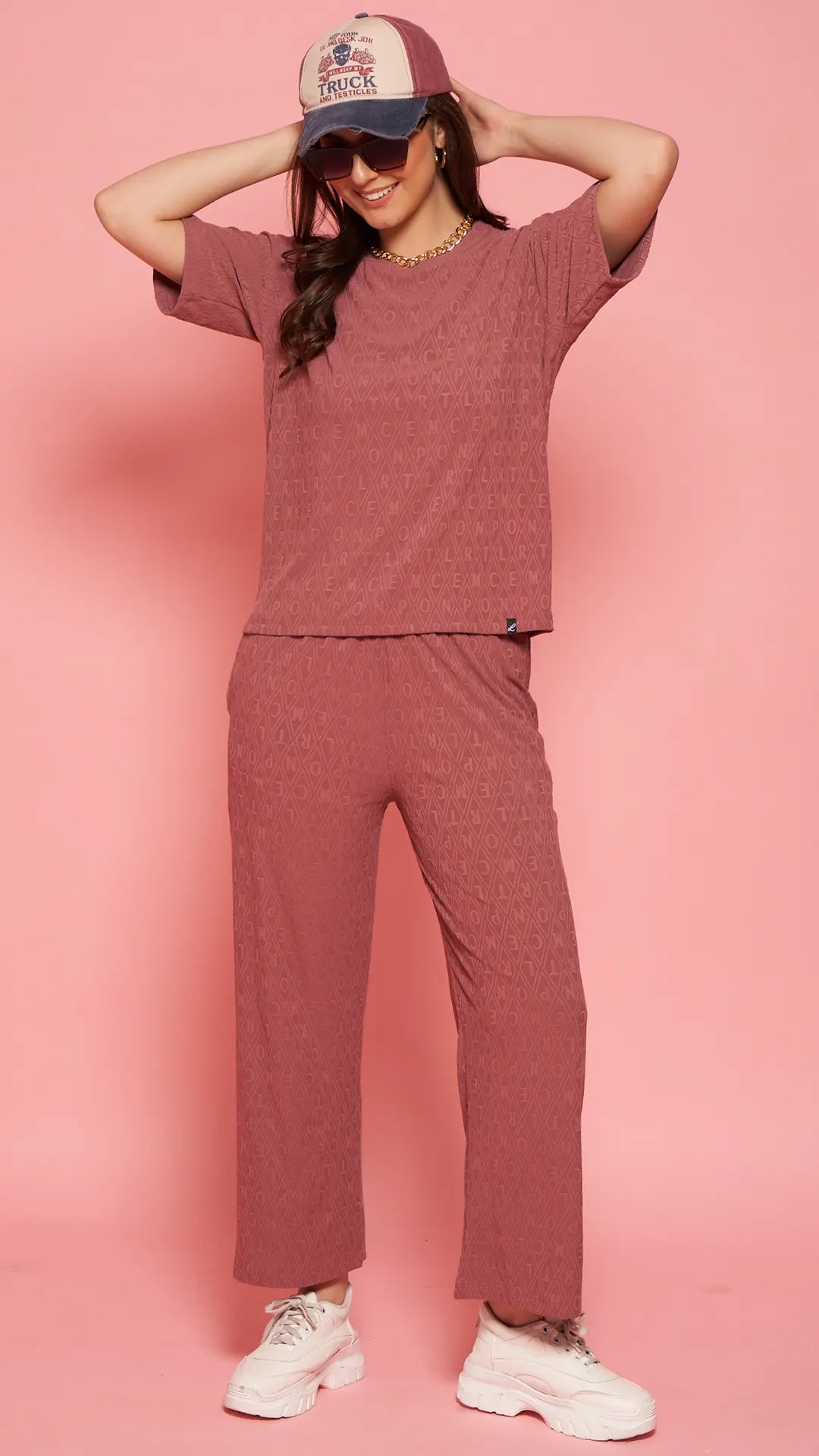 Lunica Women's Printed Sinker Nightsuit Set , Regular Fit Loungewear , Ideal for Women , Lounge Wear Nightdress Pyjama Set Sleepwear , Mauve Printed Half Sleeves Round Neck
