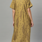 Sukanya Women's Floral Print Lounge Wear Gown - Polly Cotton, Regular Fit, Half Sleeves, Round Neck, Green, Yellow & Rust