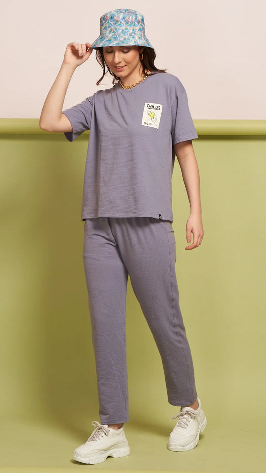 Lunica Women's Printed Sinker Nightsuit Set , Regular Fit Loungewear , Ideal for Women , Lounge Wear Nightdress Pyjama Set Sleepwear , Purple Printed Half Sleeves Round Neck