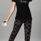 Sukanya Women's Printed Sinker Nightsuit Set | Regular Fit Loungewear | Ideal for Women | Lounge Wear Nightdress Pyjama Set Sleepwear | Black Printed Half Sleeves Collar Neck