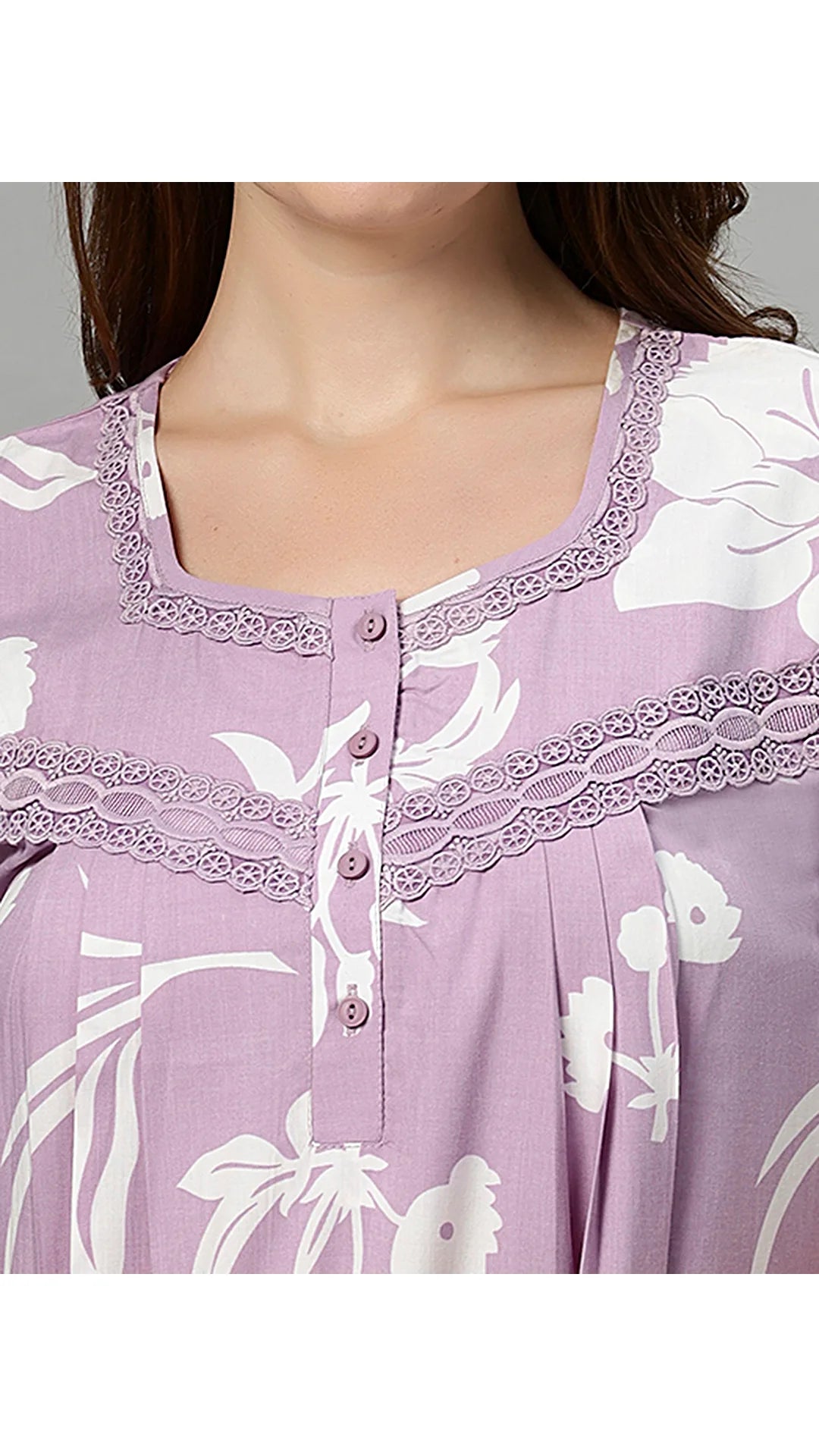 Sukanya Women's Floral Print Lounge Wear Gown -  Poly Cotton, Regular Fit, Half Sleeves, Round Neck, Light Purple, Light Green & Sky Blue