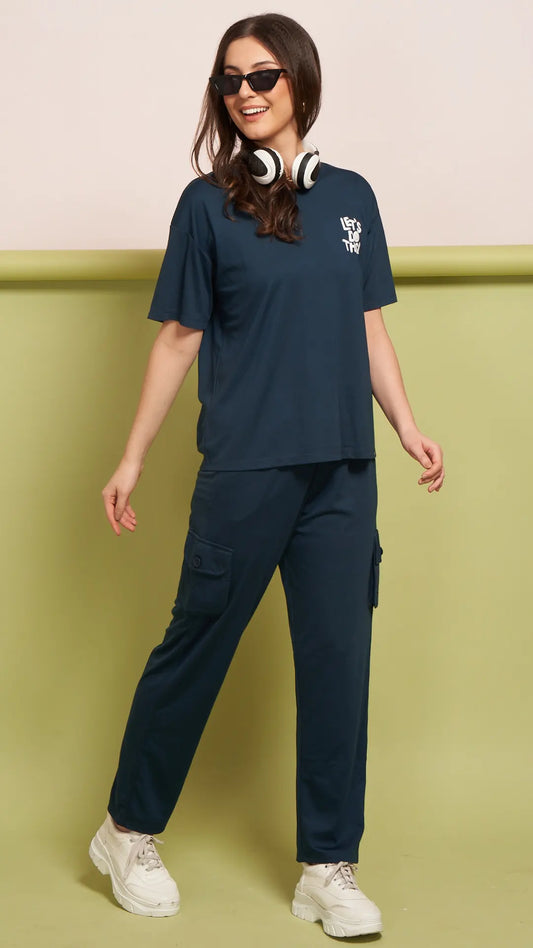 Lunica Women's Printed Sinker Nightsuit Set , Regular Fit Loungewear , Ideal for Women , Lounge Wear Nightdress Pyjama Set Sleepwear , Airfoce Printed Half Sleeves Round Neck