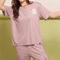 Lunica Women's Printed Sinker Nightsuit Set , Regular Fit Loungewear , Ideal for Women , Lounge Wear Nightdress Pyjama Set Sleepwear , Pink Printed Half Sleeves Round Neck
