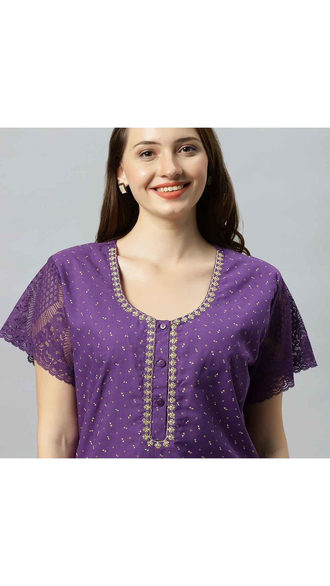 Sukanya Women's Embroidered Poly Cotton Lounge Wear Gown -  Regular Fit, Ideal For Women's, Lounge Wear, Half Sleeves, Round Neck