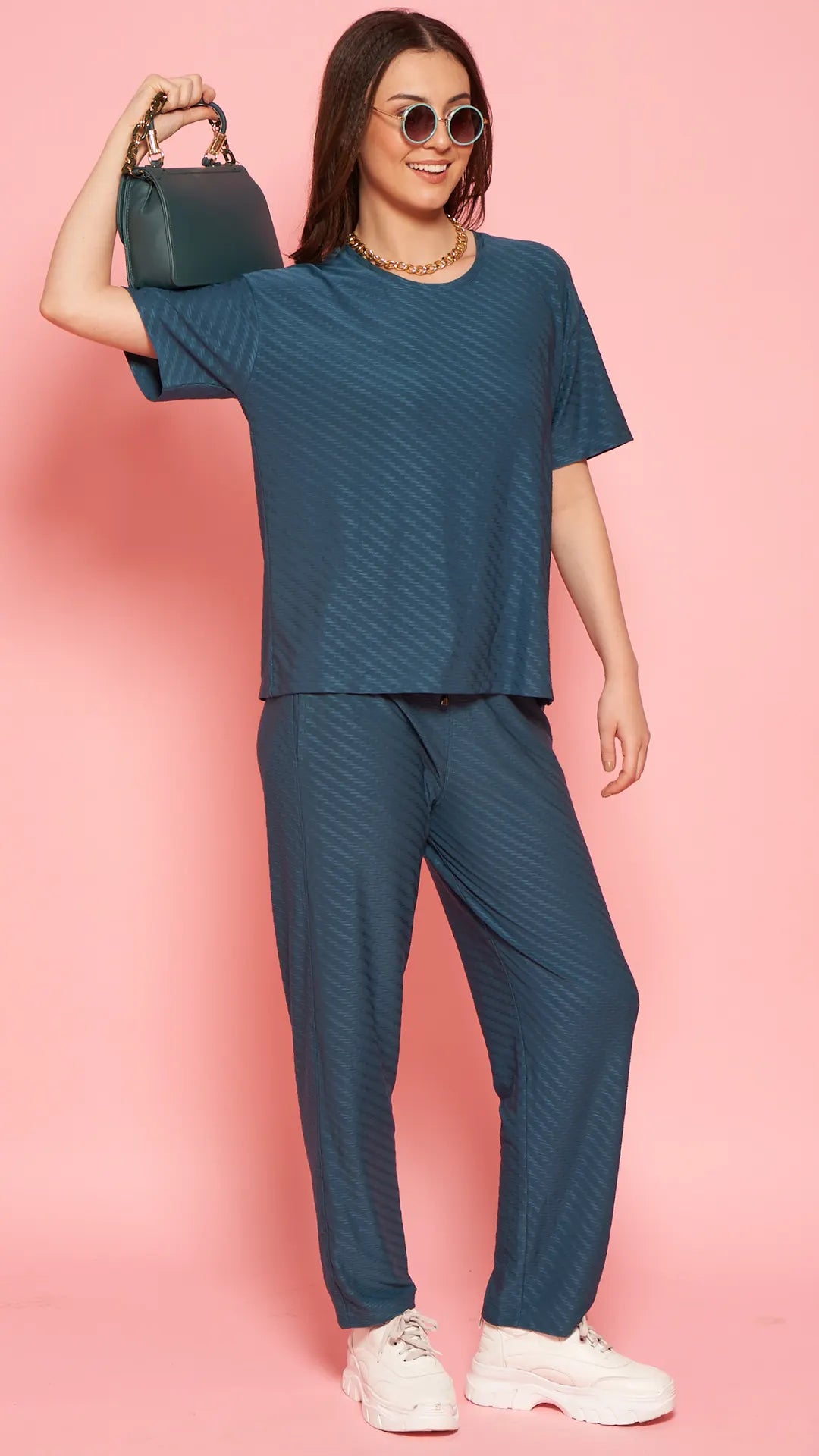 Lunica Women's Printed Sinker Nightsuit Set , Regular Fit Loungewear , Ideal for Women , Lounge Wear Nightdress Pyjama Set Sleepwear , Airfoce Printed Half Sleeves Round Neck