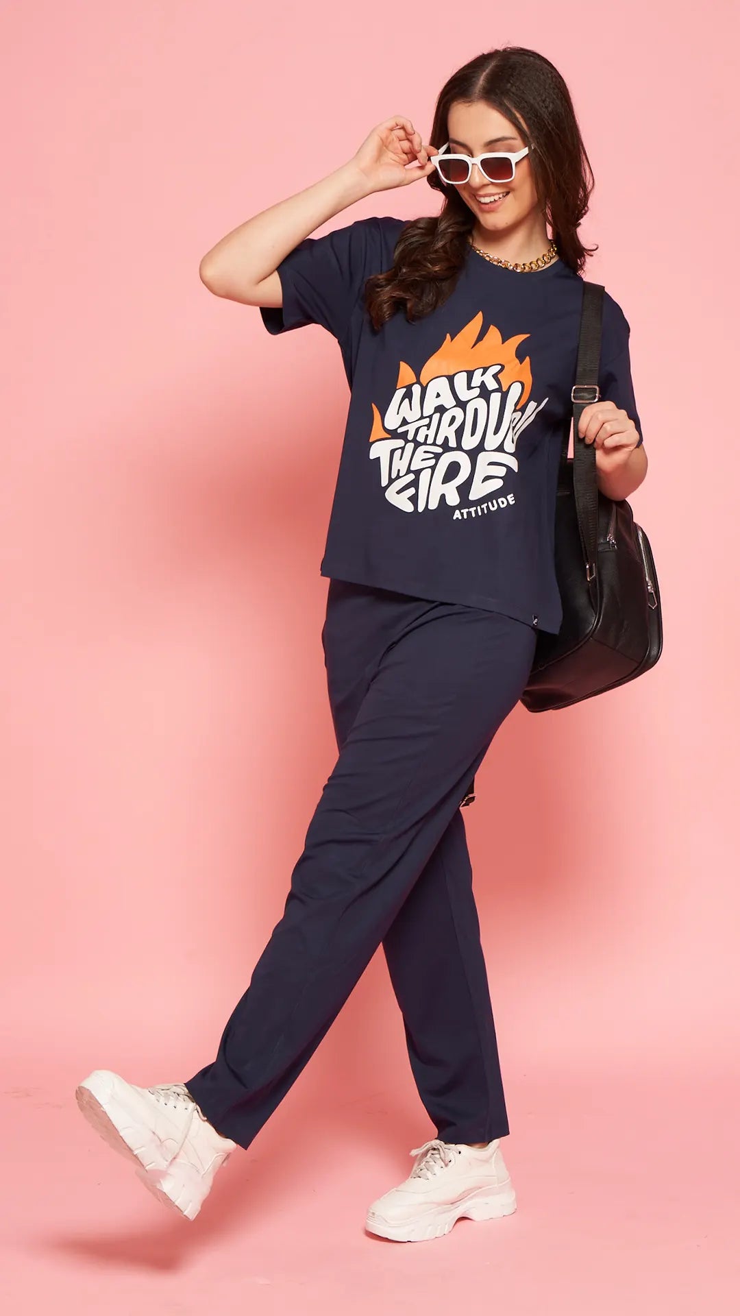 Lunica Women's Printed Sinker Nightsuit Set , Regular Fit Loungewear , Ideal for Women , Lounge Wear Nightdress Pyjama Set Sleepwear , Navy Printed Half Sleeves Round Neck