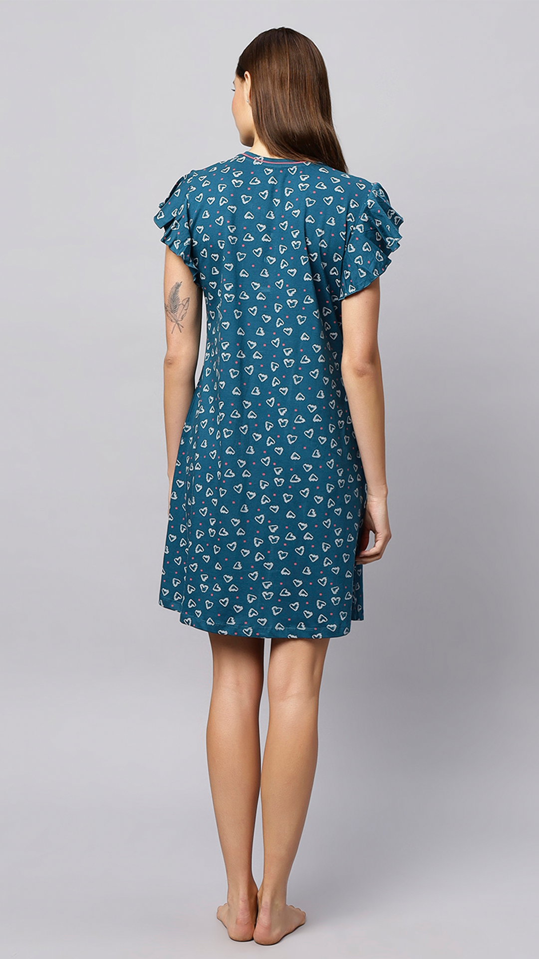 Sukanya Women's Printed Lounge Wear Gown - Green, Regular Fit, Ideal For Women's, Occasion Type: Lounge Wear,  Sinker, : Half Sleeves, Green,  Round Neck