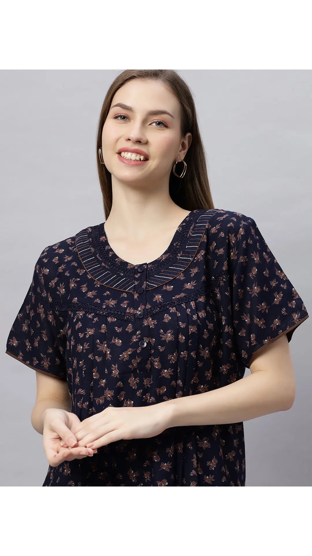 Sukanya Comfortable Women's Full Length Cotton Blend Half Sleeves Nighty, Soft and Elegant Print Sleepwear