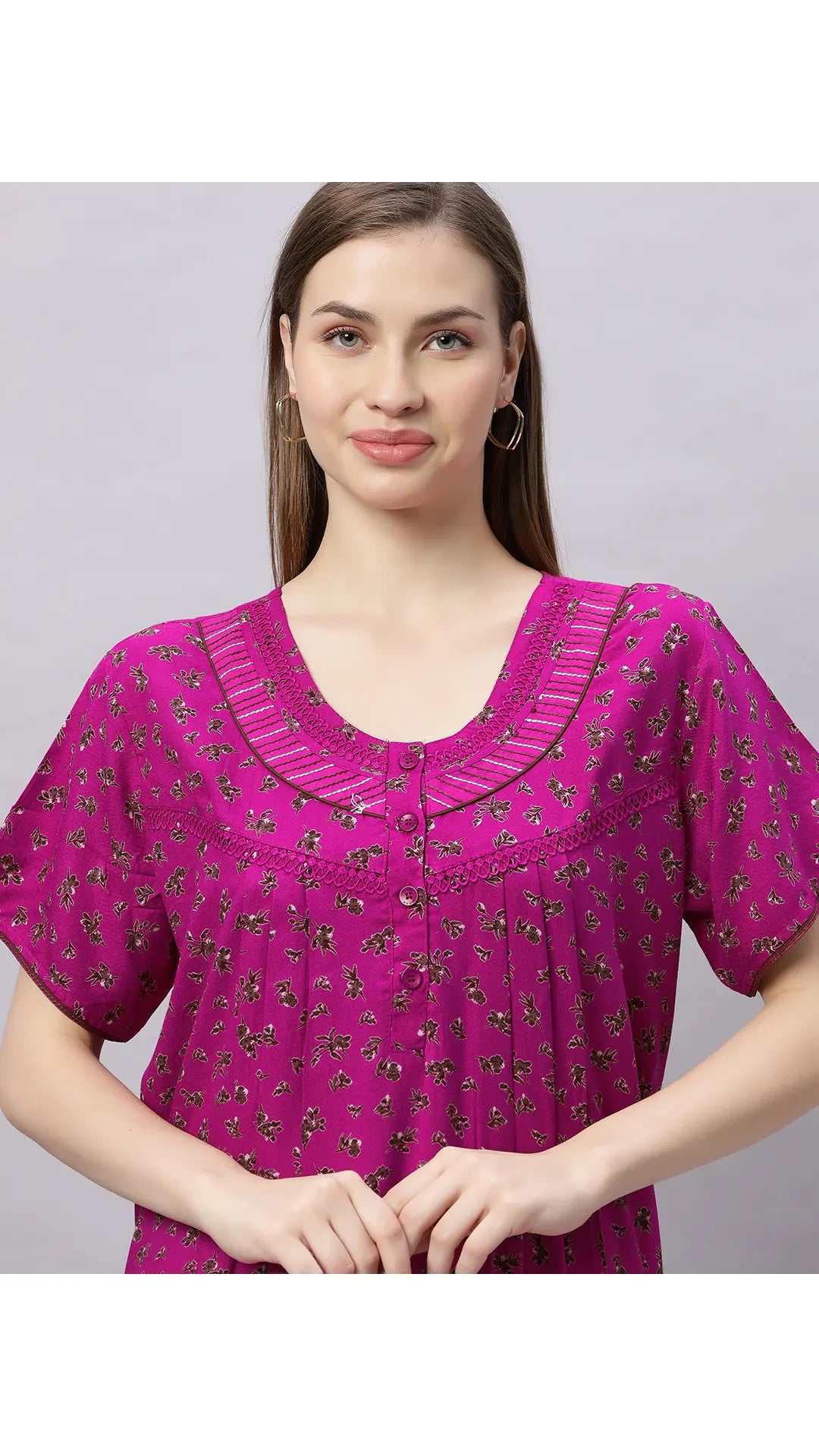 Sukanya Comfortable Women's Full Length Cotton Blend Half Sleeves Nighty, Soft and Elegant Print Sleepwear
