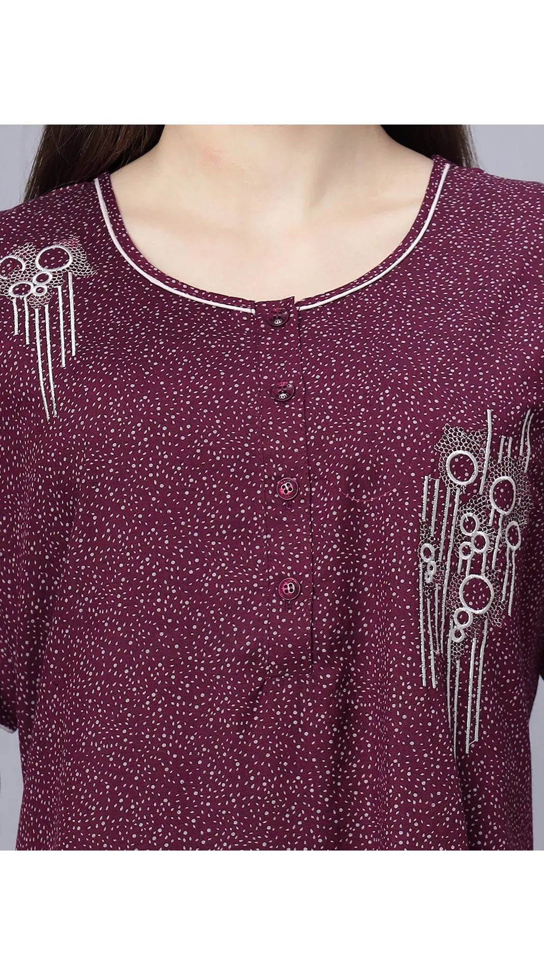 Sukanya Comfortable Women's Full Length Cotton Blend Half Sleeves Nighty, Black, Blue & Maroon, Soft and Elegant Print Sleepwear