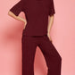 Lunica Women's Printed Sinker Nightsuit Set , Regular Fit Loungewear , Ideal for Women , Lounge Wear Nightdress Pyjama Set Sleepwear , Wine Printed Half Sleeves Round Neck