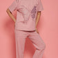 Lunica Women's Printed Sinker Nightsuit Set , Regular Fit Loungewear , Ideal for Women , Lounge Wear Nightdress Pyjama Set Sleepwear , Lilac Printed Half Sleeves Round Neck