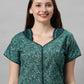 Sukanya Women's Printed Poly Cotton Lounge Wear Gown - Brown, Regular Fit, Ideal For: Women's, Occasion: Lounge Wear, Sleeve Type: Half Sleeves, Collar Type: V-neck