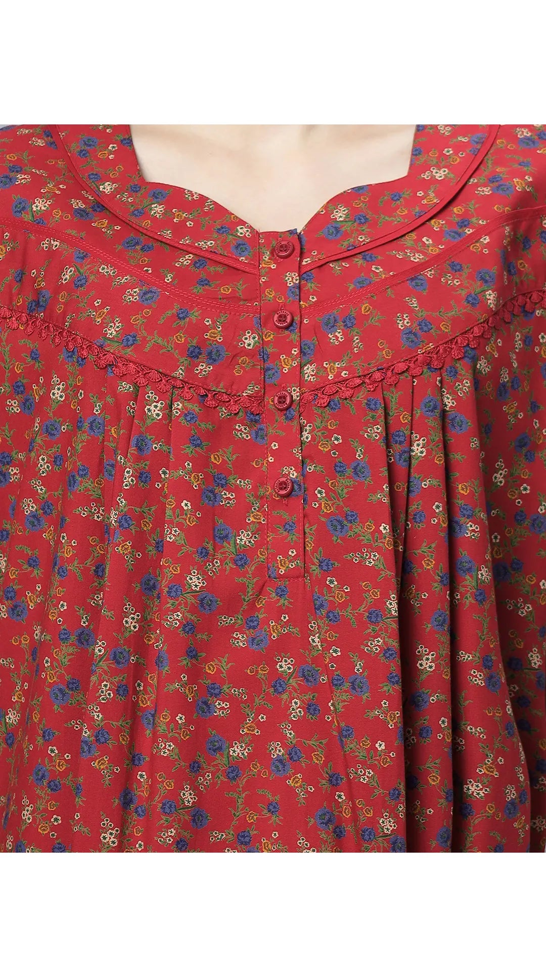 Sukanya Comfortable Women's Full Length Cotton Blend Half Sleeves Nighty, Red, Black & Blue, Soft and Elegant Print Sleepwear