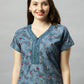 Sukanya Women's Blue, Green & Red, Floral Printed Poly Cotton Lounge Wear Gown - Regular Fit, V-neck, Half Sleeves