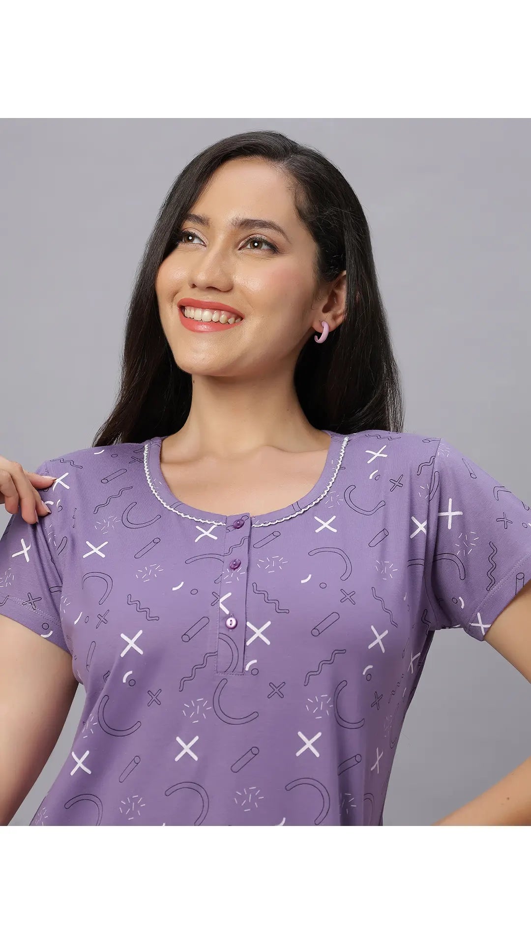 Sukanya Women's  Lounge Wear  Seprate Top  - Purple , Looper Lycra, Regular Fit, Ideal For Women's, Lounge Wear, Half Sleeve, Round Neck
