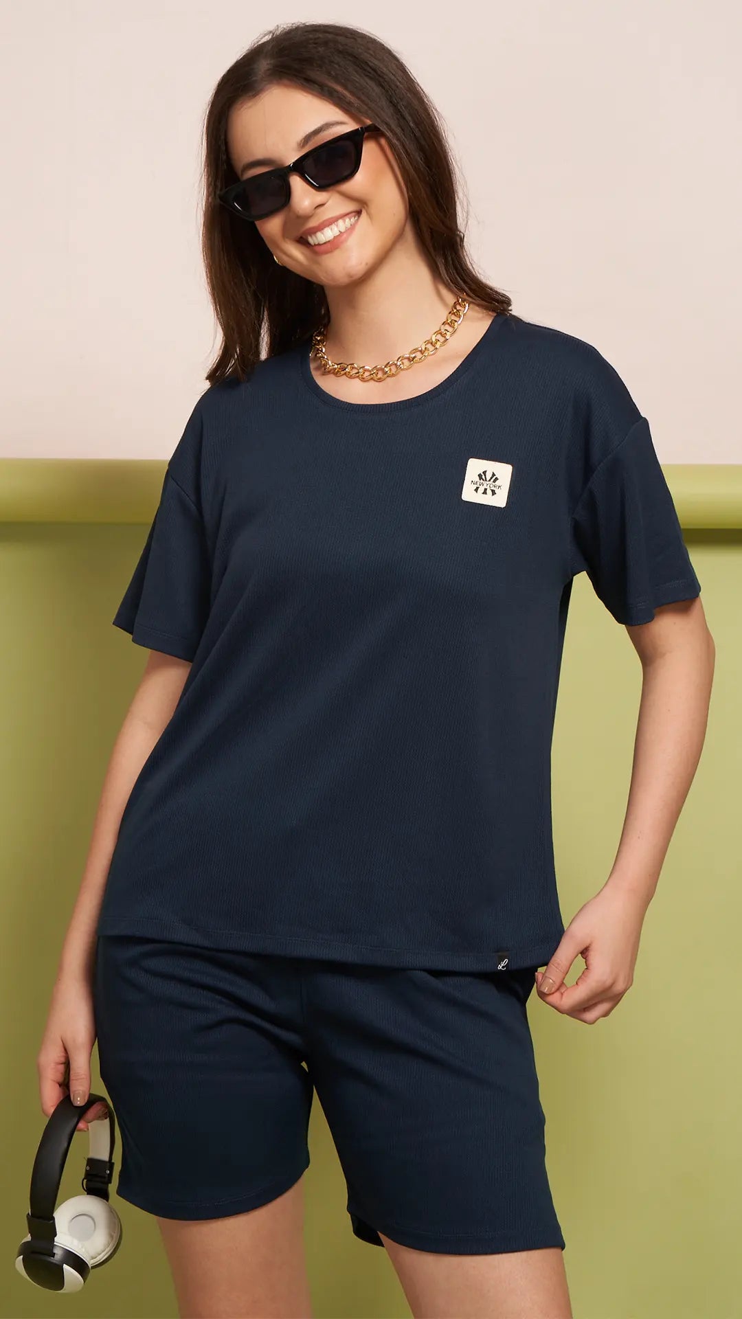 Lunica Women's Printed Sinker Nightsuit Set , Regular Fit Loungewear , Ideal for Women ,  Lounge Wear Nightdress Bermuda Set Sleepwear , Ink Blue Printed Half Sleeves Round Neck