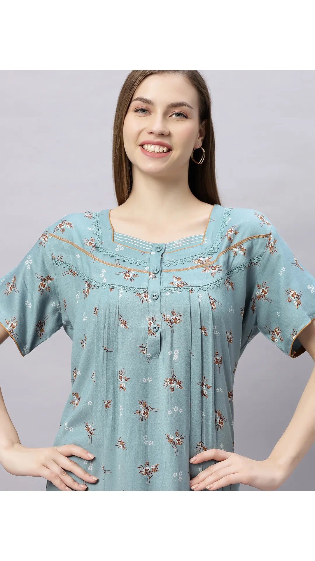 Sukanya Comfortable Women's Full Length Cotton Blend Half Sleeves Nighty, Soft and Elegant Print Sleepwear
