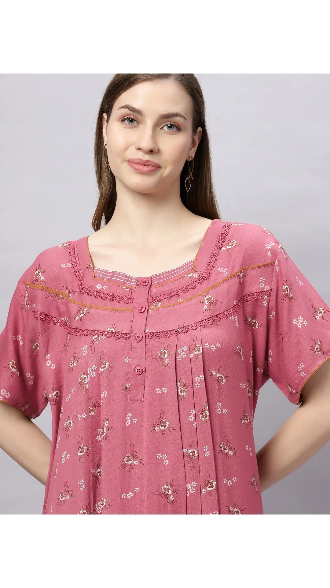 Sukanya Comfortable Women's Full Length Cotton Blend Half Sleeves Nighty, Soft and Elegant Print Sleepwear