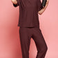 Lunica Women's Printed Sinker Nightsuit Set , Regular Fit Loungewear , Ideal for Women , Lounge Wear Nightdress Pyjama Set Sleepwear , Mauve Printed Half Sleeves Round Neck