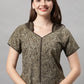 Sukanya Women's Printed Poly Cotton Lounge Wear Gown - Brown, Regular Fit, Ideal For: Women's, Occasion: Lounge Wear, Sleeve Type: Half Sleeves, Collar Type: V-neck