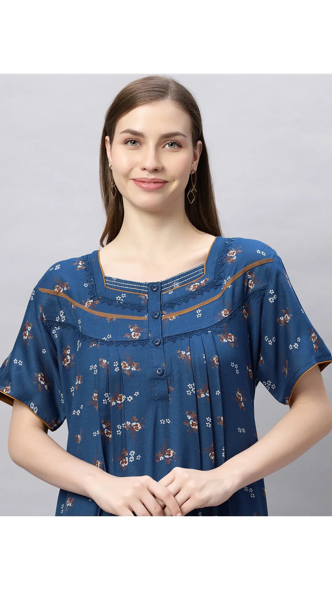 Sukanya Comfortable Women's Full Length Cotton Blend Half Sleeves Nighty, Soft and Elegant Print Sleepwear