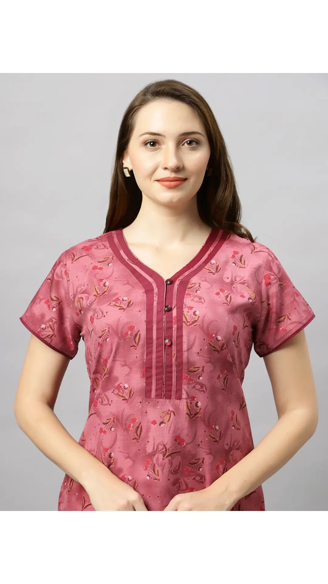 Sukanya Women's Blue, Green & Red, Floral Printed Poly Cotton Lounge Wear Gown - Regular Fit, V-neck, Half Sleeves