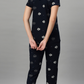 Sukanya Women's Navy Printed Half Sleeves Regular Fit Night Suit Set | Sinker Lounge Wear Pyjama Set Sleepwear Nightwear Loungewear