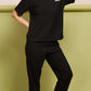 Lunica Women's Printed Sinker Nightsuit Set , Regular Fit Loungewear , Ideal for Women , Lounge Wear Nightdress Pyjama Set Sleepwear, Black Printed Half Sleeves Round Neck