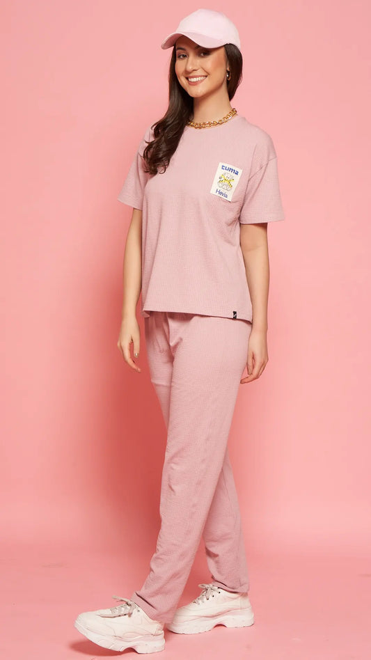 Lunica Women's Printed Sinker Nightsuit Set , Regular Fit Loungewear , Ideal for Women , Lounge Wear Nightdress Pyjama Set Sleepwear , Pink Printed Half Sleeves Round Neck