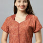 Sukanya Women's Printed Poly Cotton Lounge Wear Gown - Brown, Regular Fit, Ideal For: Women's, Occasion: Lounge Wear, Sleeve Type: Half Sleeves, Collar Type: V-neck