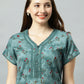 Sukanya Women's Blue, Green & Red, Floral Printed Poly Cotton Lounge Wear Gown - Regular Fit, V-neck, Half Sleeves