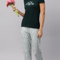 Sukanya Women's Printed Lounge Wear Top & Pyjama Set - Dark Green, Regular Fit, Sinker Fabric, Half Sleeve, Round Neck