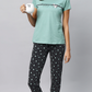 Sukanya Women's Printed Top & Pyjama Set - Pista, Regular Fit, Ideal For Lounge Wear, Sinker Fabric, Half Sleeve, Round Neck