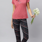 Sukanya Women's Lounge Wear Top & Pyjama Set - Dark Pink, Printed, Sinker Fabric, Regular Fit, Half Sleeve, Round Neck