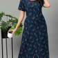 Sukanya Women's Leaf Print Lounge Wear Gown -VISCOSE POLYSTER, Regular Fit, Half Sleeves, Round Neck