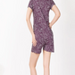 Mauve Printed Half Sleeves Round Neck