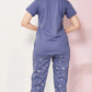 Blue Printed Half Sleeves Round Neck