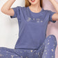 Blue Printed Half Sleeves Round Neck