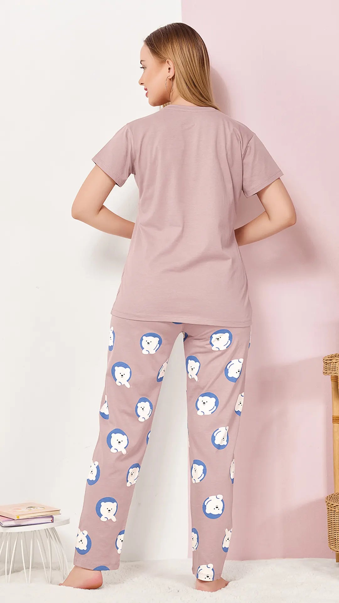 Lilac Printed Half Sleeves Round Neck